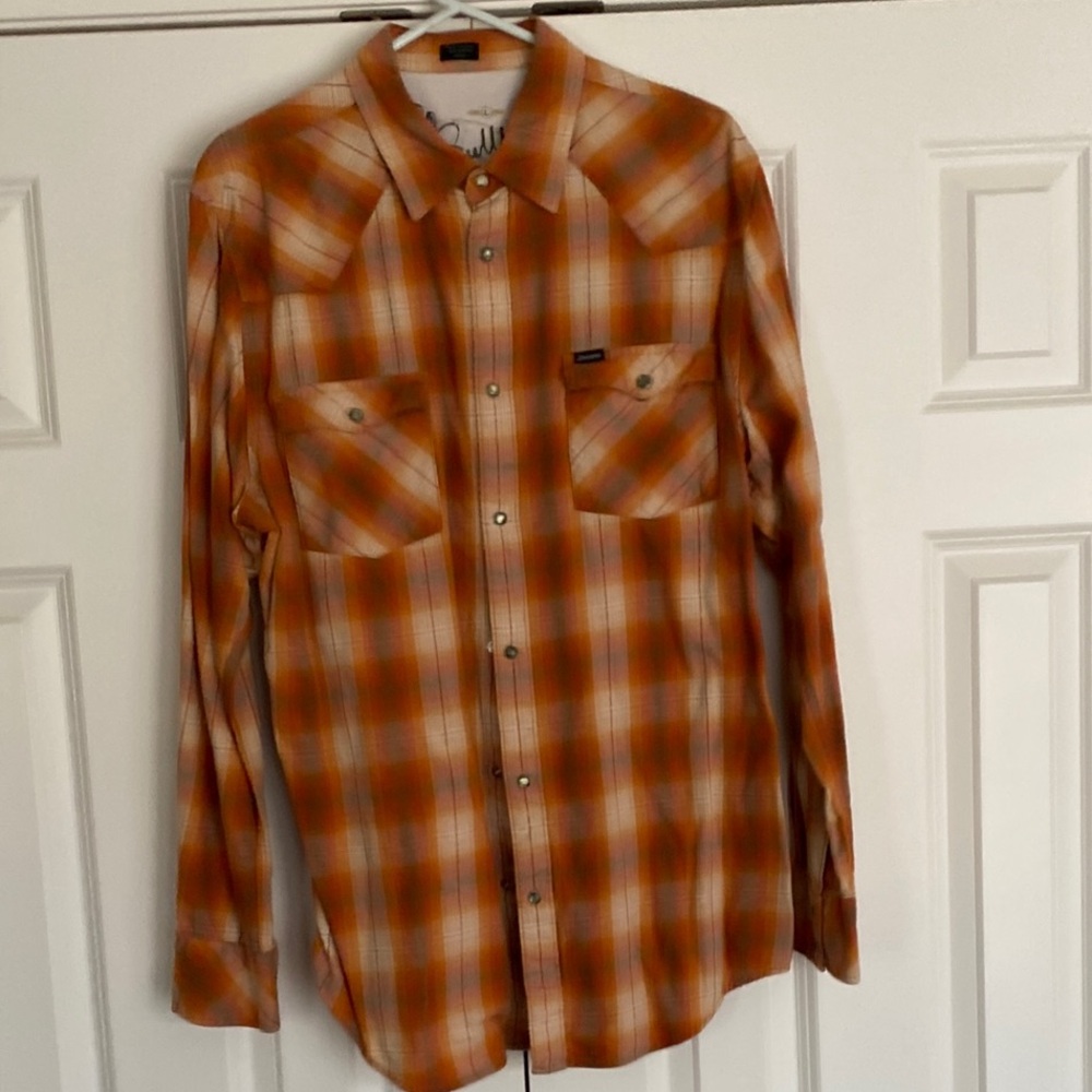 Casual Orange Plaid Button Down Shirt